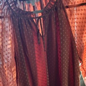 DR2 Women's Sheer Polka Dot Blouse - Burgundy